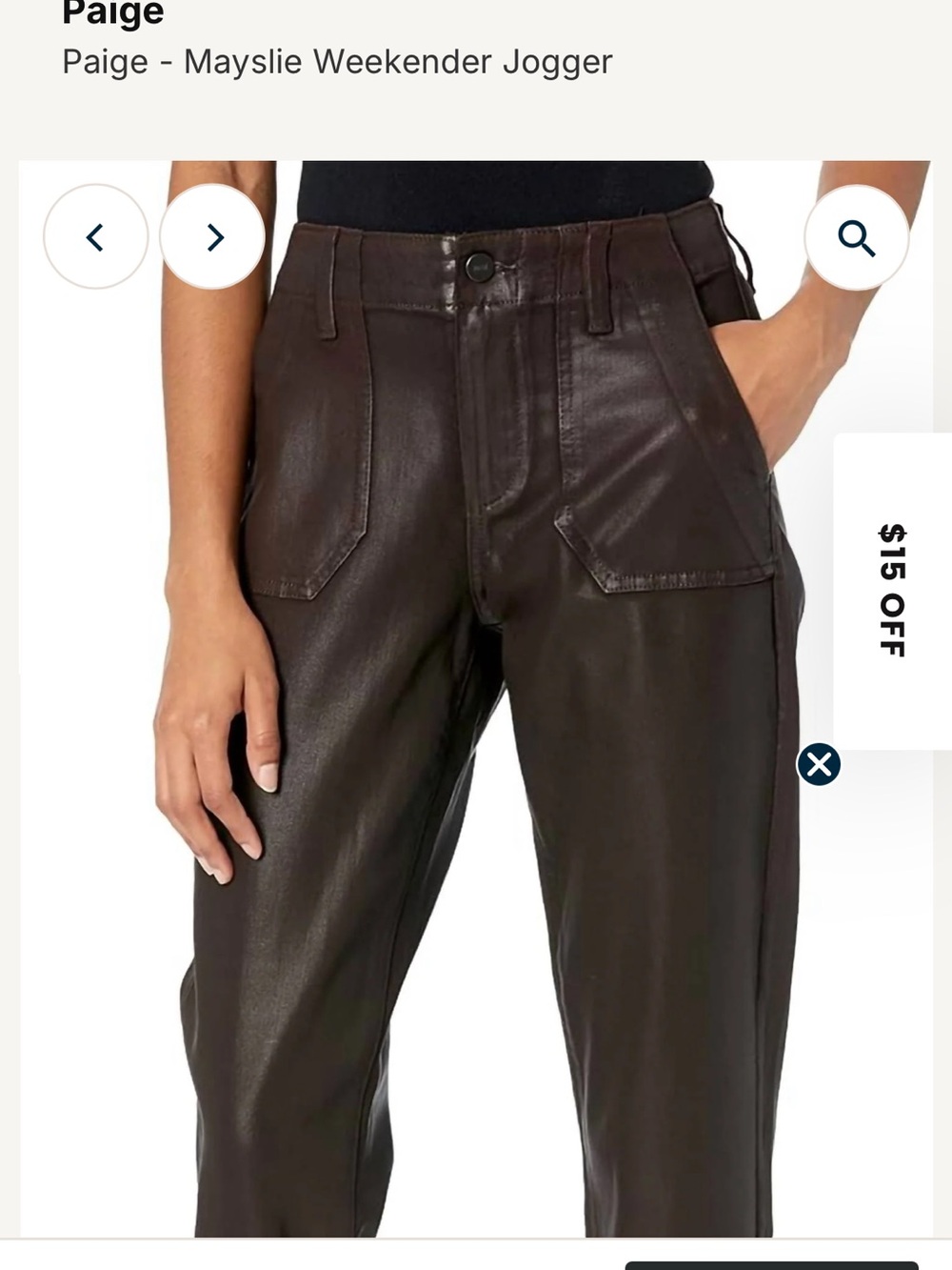 PAIGE Dark Brown Leather-Look Utility Joggers